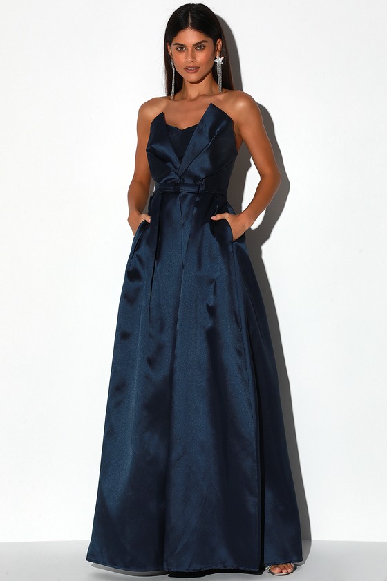 Lovely Blue Maxi Dress - Strapless ...